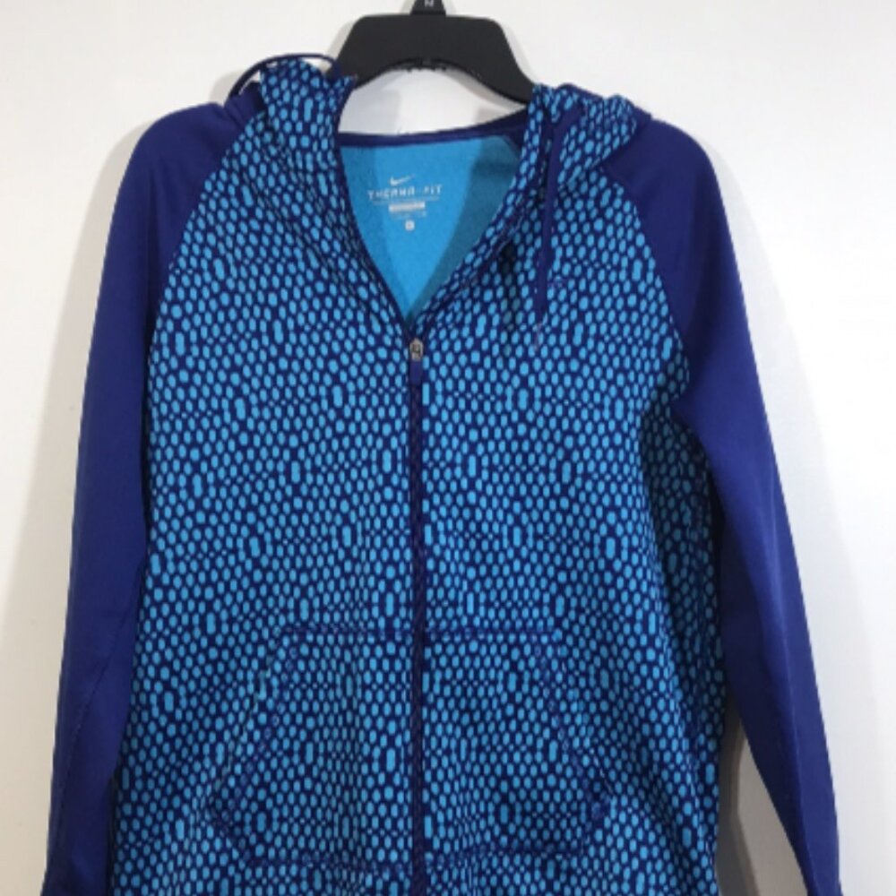 Nike Hoodie Womens Large Blue Aqua Therma-Fit Hooded Full Zip Embossed Pockets